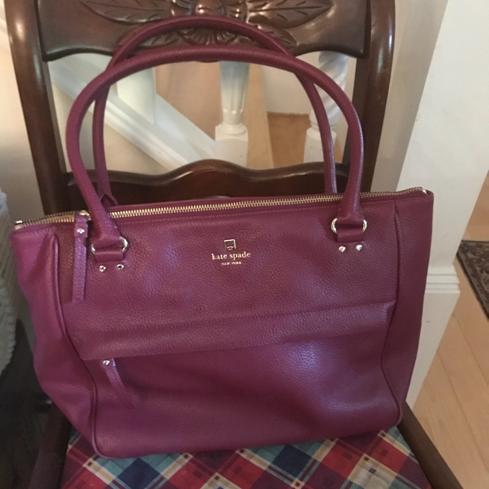 Kate Spade Leather zip top tote in plum